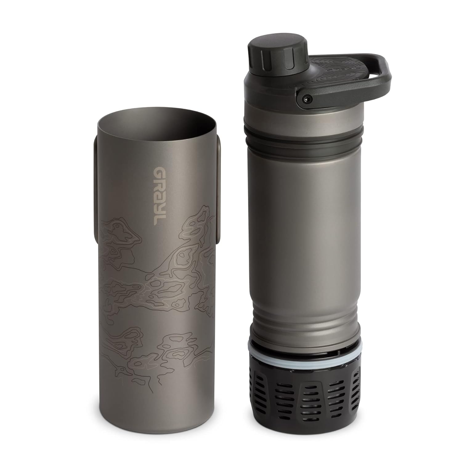 GRAYL UltraPress Titanium 16.9 oz Water Purifier & Filter Bottle: Fast and Reliable Water Purification for Any Adventure