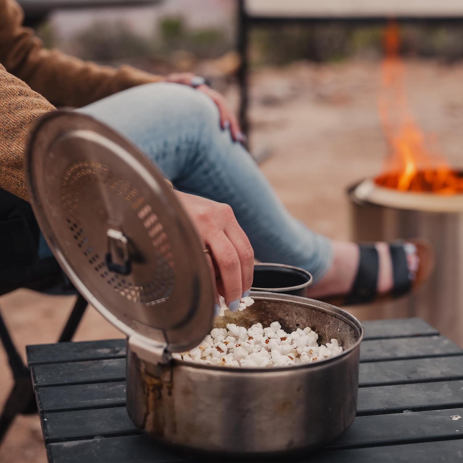 Solo Stove Campfire Popcorn Maker: Portable 3-Quart Stainless Steel Popper for Fire Pit Fun