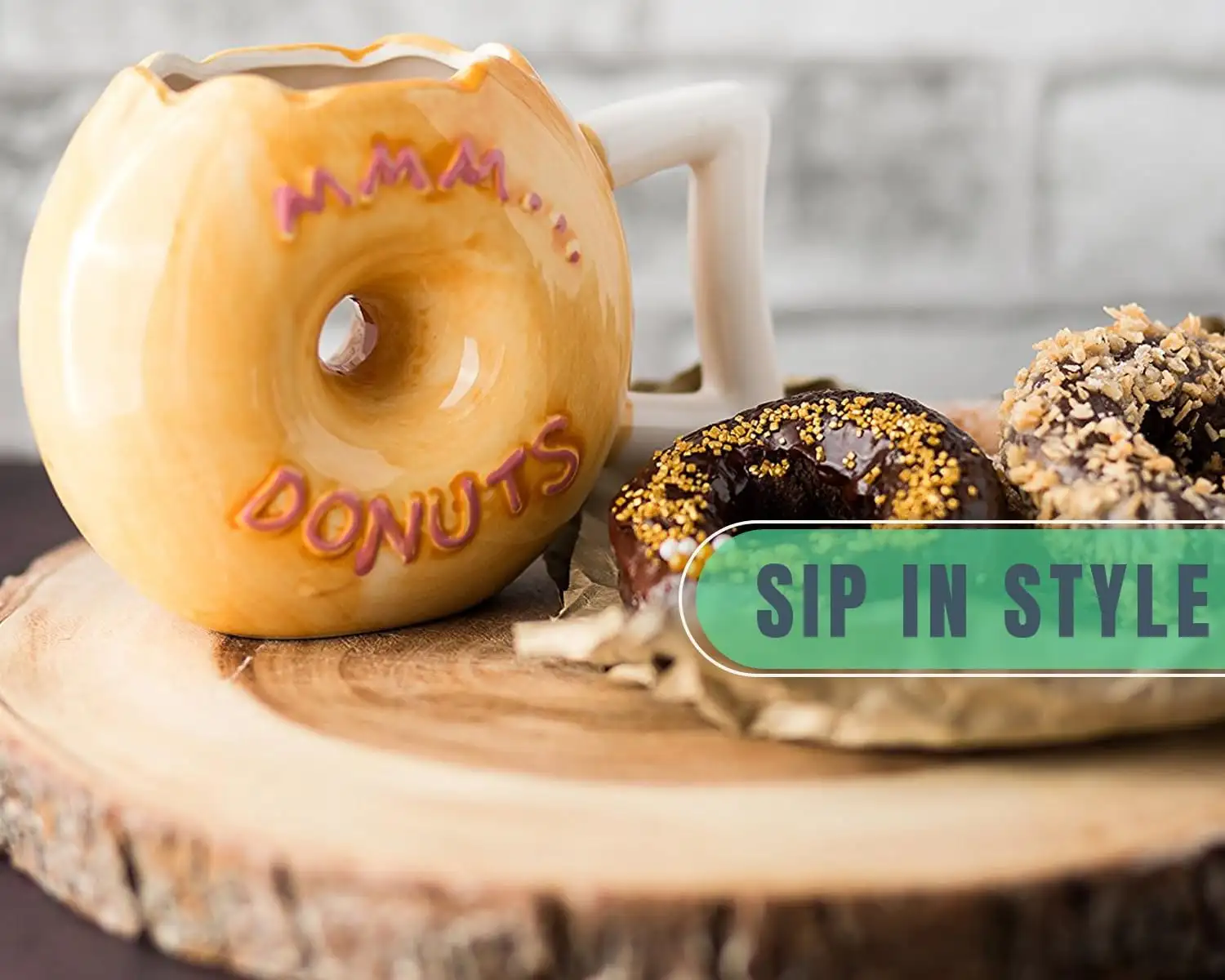 This Ceramic Donut Mug keeps your drinks hot longer